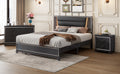 3 Pieces Bedroom Sets Queen Size Upholstered Bed With Led Lights, Nightstands And Dresser With Metal Handles And Sparkling Shiny Decoration, Black Expected Arrival Time:8.5 Queen Black 3 Piece Set Mdf Metal