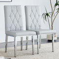 2 Piece Dining Chair, Modern Style Kitchen Upholstered High Back, Metal Leg Office Chair, Suitable For Dining Room, Office, Restaurant. Light Gray Pu