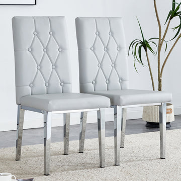 2 Piece Dining Chair, Modern Style Kitchen Upholstered High Back, Metal Leg Office Chair, Suitable For Dining Room, Office, Restaurant. Light Gray Pu
