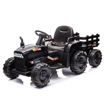 Ride On Tractor With Trailer,24V Battery Powered Electric Tractor Toy, 200W*2Motor 1.86 4.97Mph Remote Control,Electric Car For Kids,Three Speed Adjustable,Usb,Mp3 ,Bluetooth,Led Light, Safety Belt. Black 50 99 Lbs Polypropylene