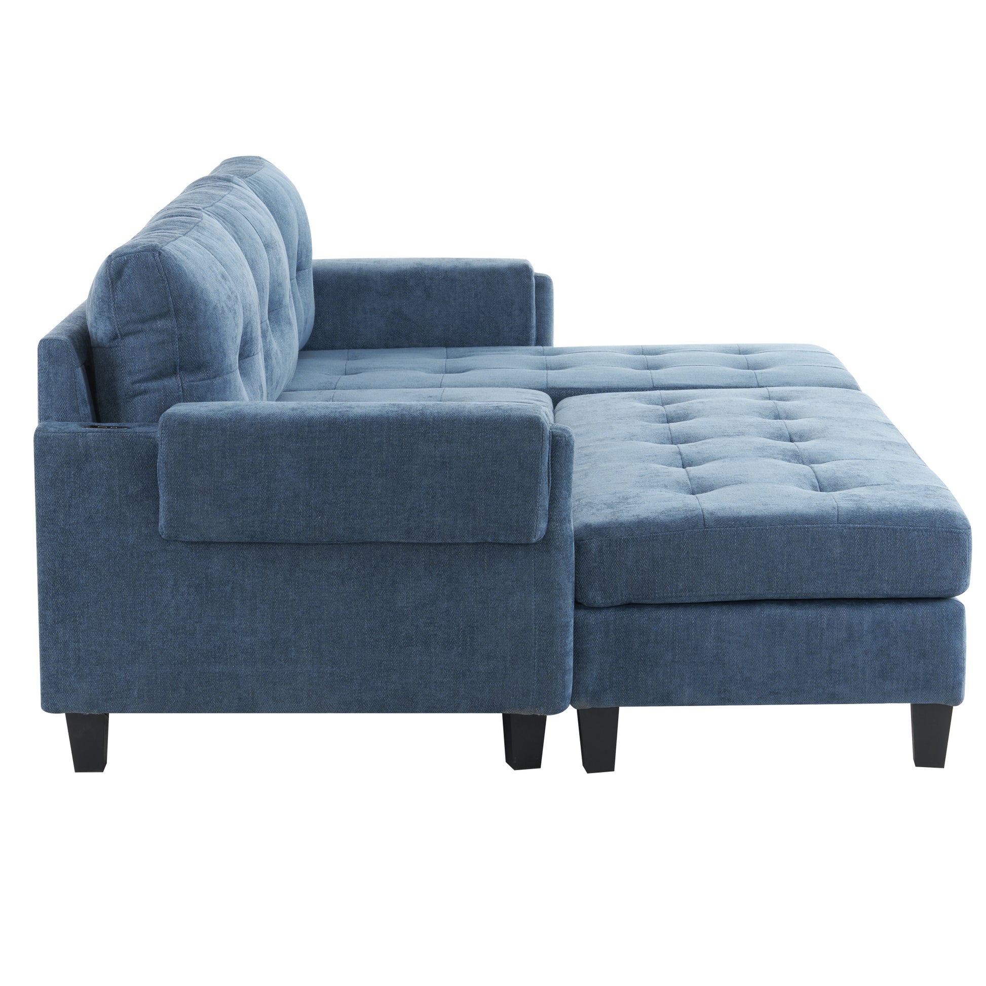 83.4" L Shaped Sofa Sectional Couch Sofa Bed With Two Usb Ports, A Movable Ottoman And A Reversible Chaise Lounge For Living Room, Navy Blue Navy Blue Foam Chenille 5 Seat