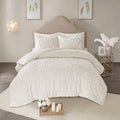 3 Piece Tufted Cotton Chenille Medallion Duvet Cover Set Queen Off White Cotton