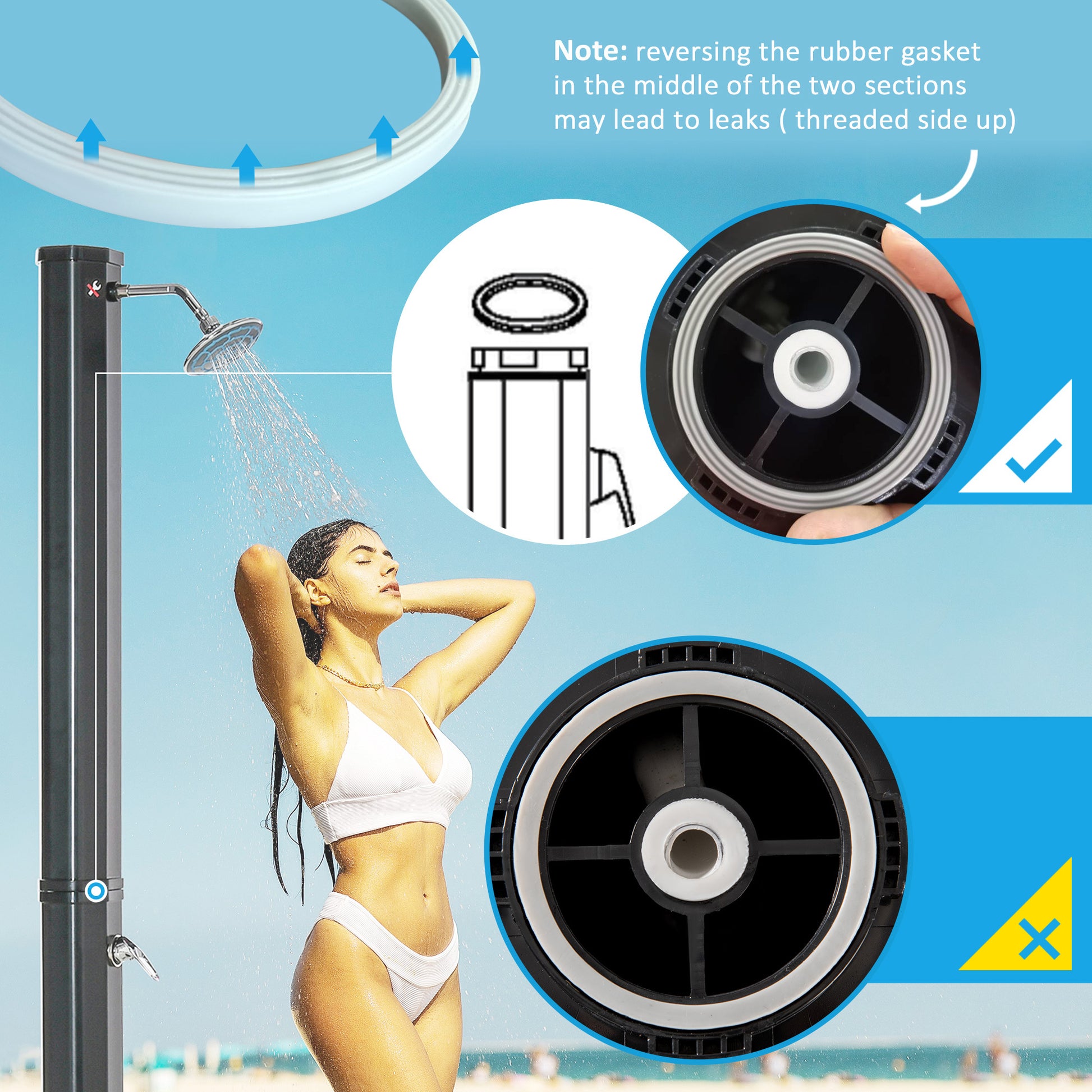 Outsunny 7Ft Outdoor Solar Heated Shower With 360 Rotating Shower Head, Foot Shower Faucet, Temperature And Pressure Adjustable, Holds 9.2 Gallons For Backyard Pool Black Plastic