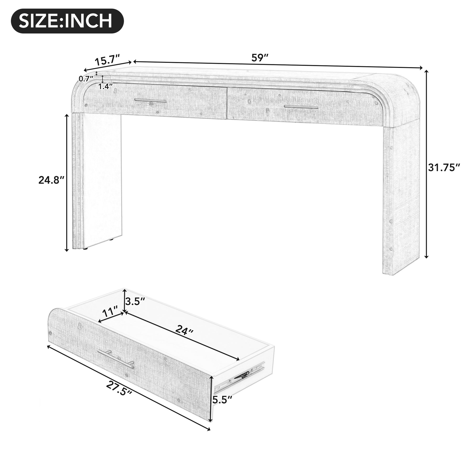 Unique Retro Console Table With Open Style, Two Top Drawers For Entrance, Dinning Room, Living Room Natural Wood Wash Natural Wood Wash Mdf