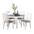 Modern White Solid Wood 5Pc Dining Set Table 4X Chairs Gray Fabric Cushions Seats Chairs Dining Room Wood Dining Room Solid Wood Square Dining Table With Chair Wood Wood White Gray Slat Back Seats 4 36 Inches Contemporary,Modern,Transitional 4 Leg