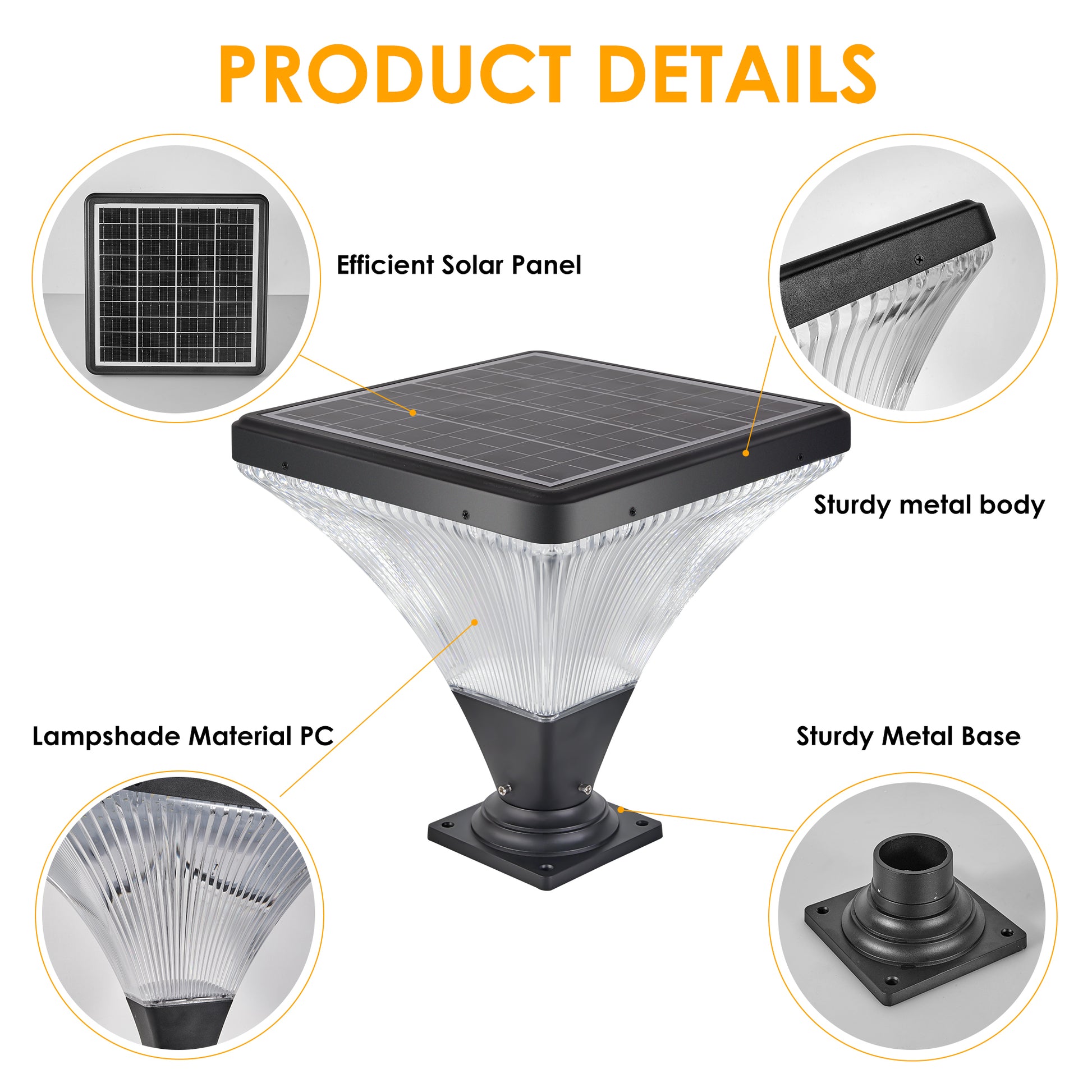 Solar Street Lamp Cap With Base 1 Pack Black Pc Aluminium