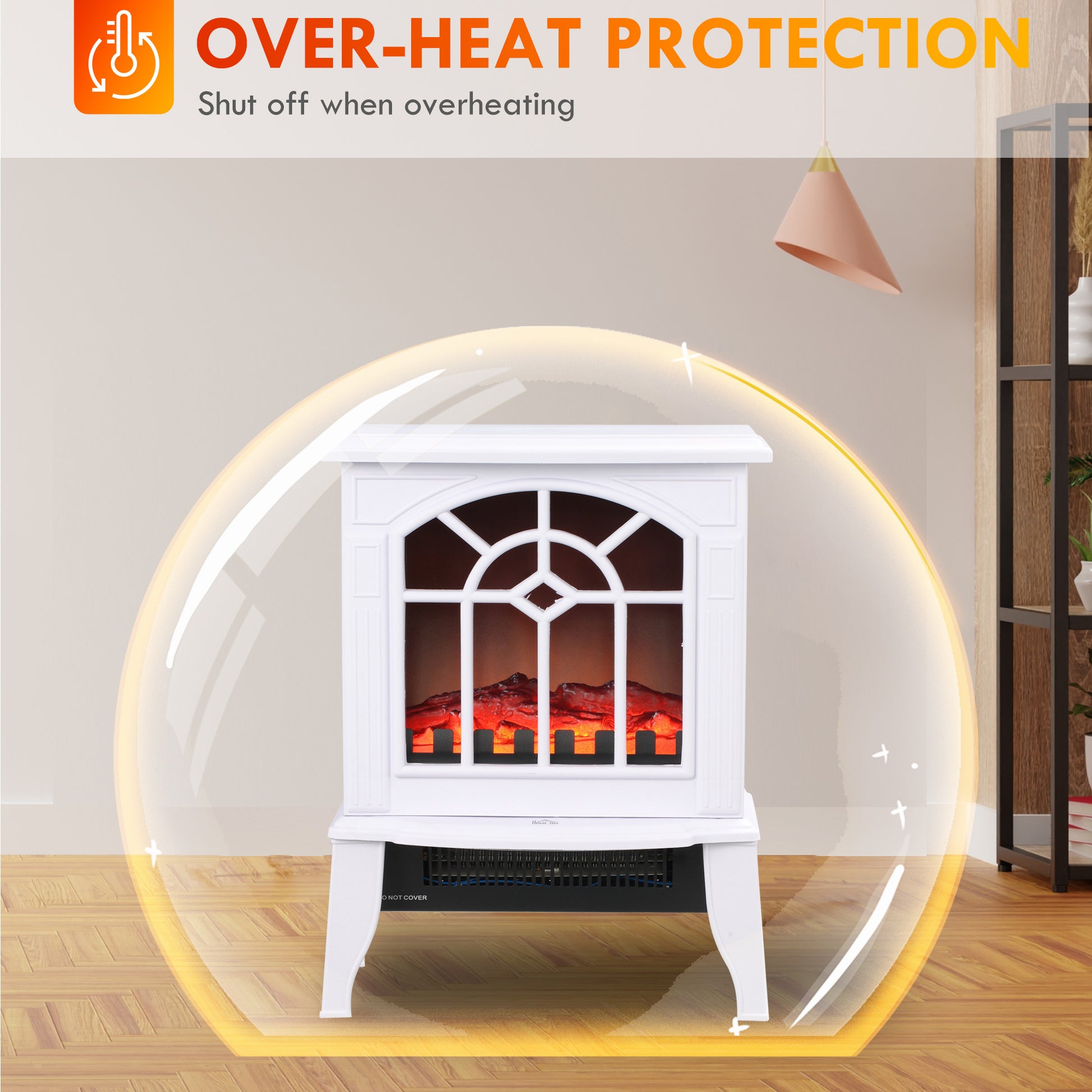 Homcom Electric Fireplace Stove, 18" Freestanding Fireplace Heater With Realistic Flame, Overheating Protection, Portable, 750W 1500W, White White Plastic
