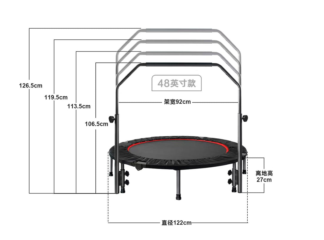 48" Foldable Mini Trampoline Max Load 300Lbs, Fitness Rebounder With Adjustable Foam Handle, Exercise Trampoline For Adults Indoor Garden Workout Black Abs Steel Q235