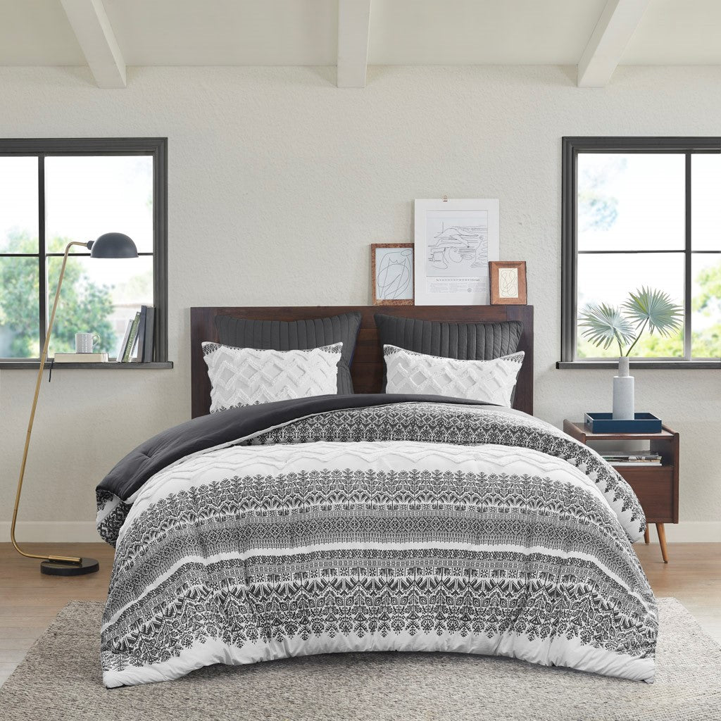 3 Piece Cotton Comforter Set With Chenille Tufting Gray King Cal King King Gray Cotton