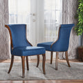 Upholstered Dining Chair, Wood Accent Chair, Dark Navy Set Of 2 Wood Dark Navy Dining Chairs Rubberwood Solid Back Set Of 2 Polyester Fabric