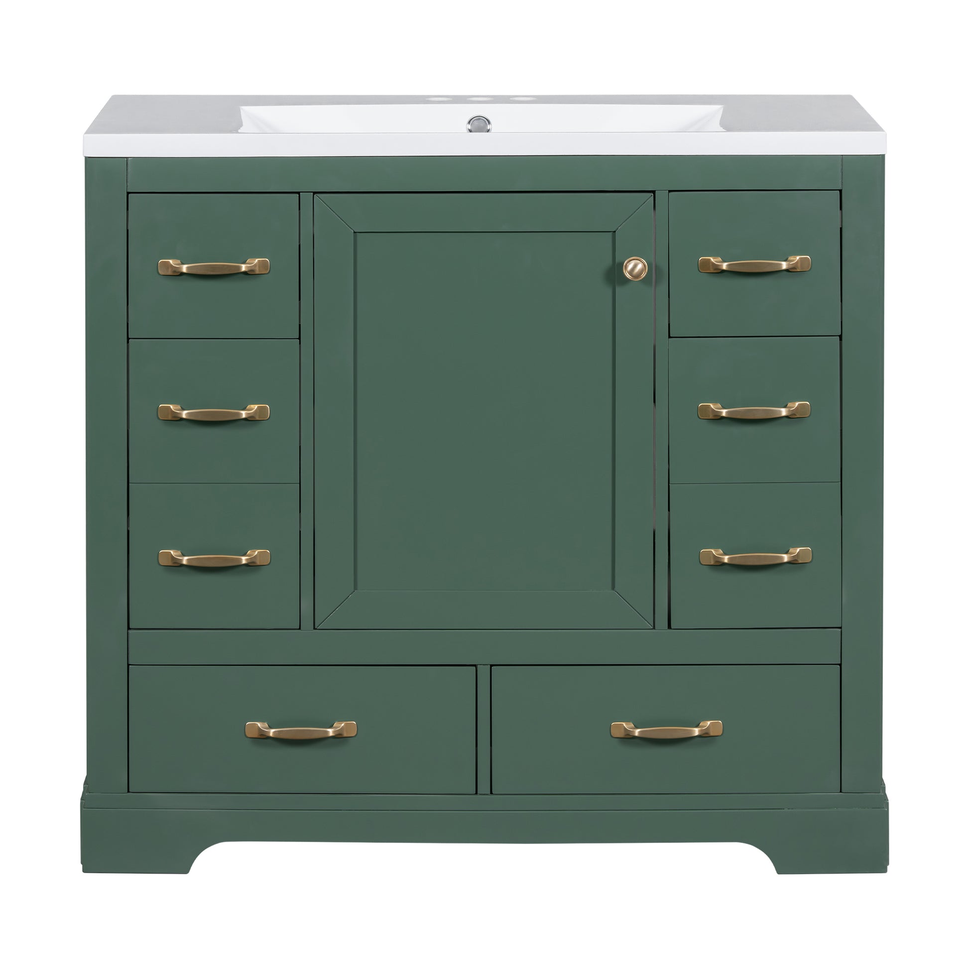 36" Bathroom Vanity With Sink Combo, Six Drawers, Multi Functional Drawer Divider, Adjustable Shelf, Green Green Solid Wood Mdf