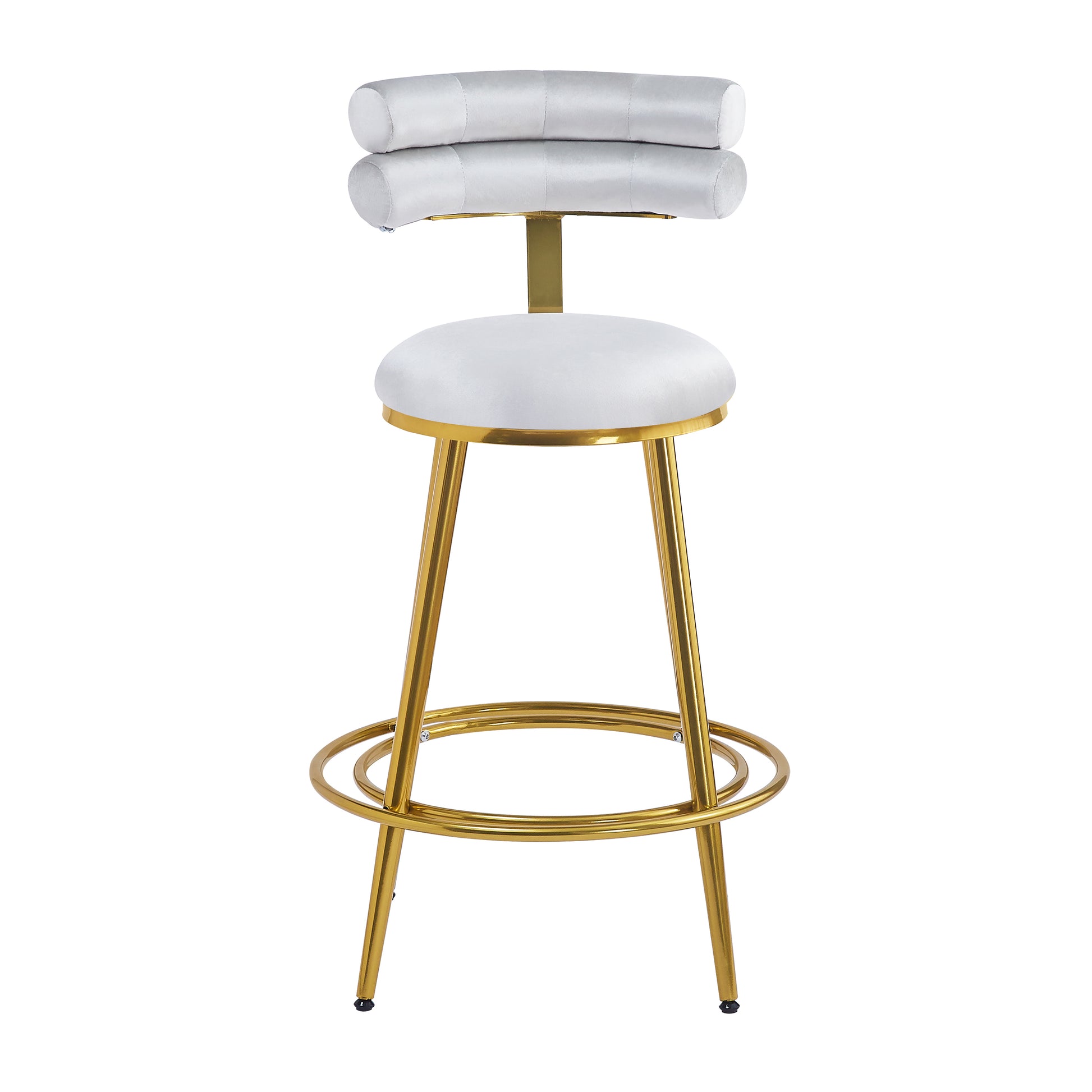 27.65'' Modern Counter Stools Set Of 2,Light Gray Velvet Counter Stools With Iron Frame,Soft Back And Cushion,Footrest,Suitable For Kitchen Bedroom Dining Room Iron Light Gray Kitchen Sponge Modern