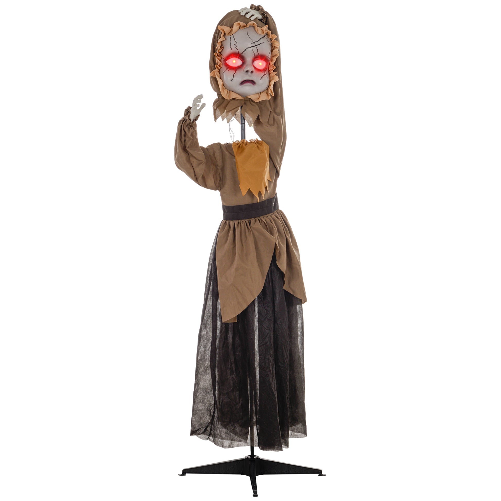 Homcom 5.2' Life Size Outdoor Halloween Decoration Animatronic Doll With Simulated Wound Cracks, Sound And Motion Activated Animated Prop Doll With Light Up Eyes, Sound, Upwards Jump Black Polyester