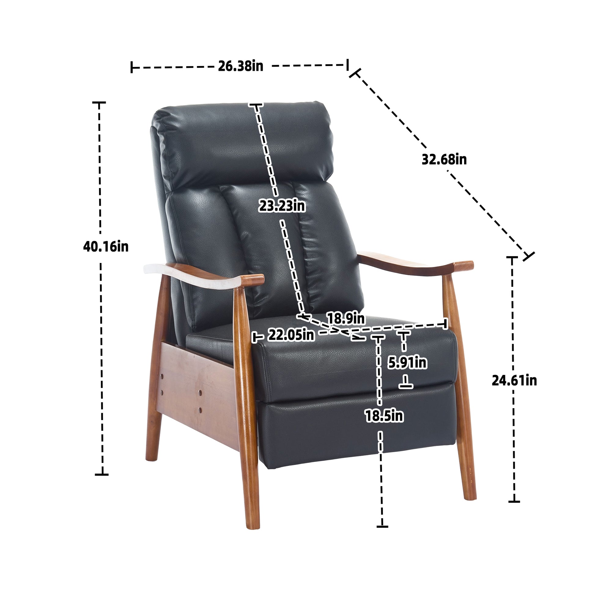 Coolmore Wood Frame Armchair, Modern Accent Chair Lounge Chair For Living Room Black Pu Pu Leather