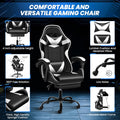 Gaming Chair With Footrest, Big And Tall Gamer Chair, Racing Style Adjustable Swivel Office Chair, Ergonomic Video Game Chairs With Headrest And Lumbar Support White Black Faux Leather