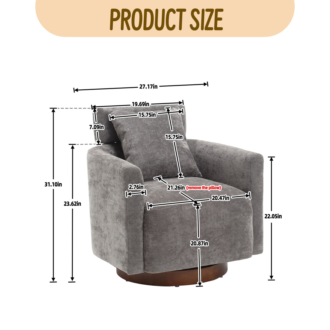 Coolmore 360 Degree Rotation Design, Multi Gear Adjustment Backrest, Soft And Comfortable Chenille Fabric, Ergonomic Design Of The Living Room Chair Gray Chenille