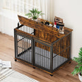 Furniture Dog Crate Sliding Iron Door Dog Crate With Mat. Rustic Brown,43.7''W X 30''D X 33.7''H . Rustic Brown Particle Board