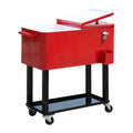 Outsunny 80 Qt Rolling Cooling Bins Ice Chest On Wheels Outdoor Stand Up Drink Cooler Cart For Party, Red Red Plastic