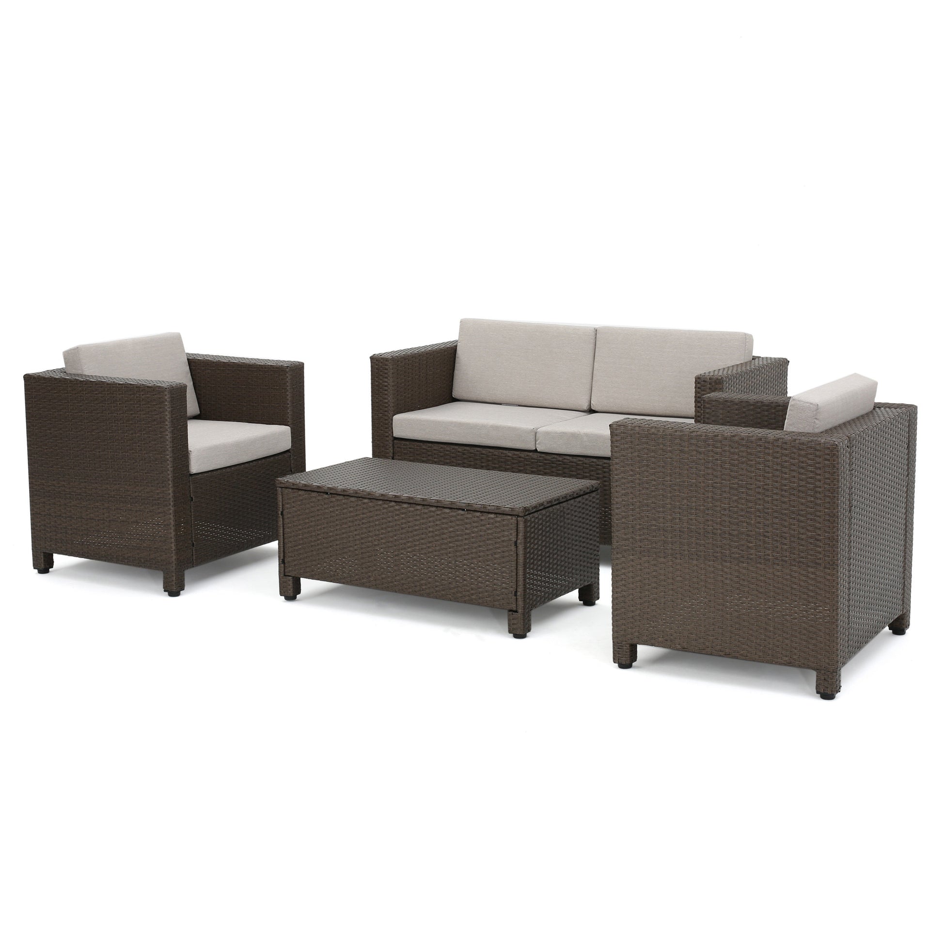 Puerta 4Pc Set Brown Rattan Waterproof Fabric