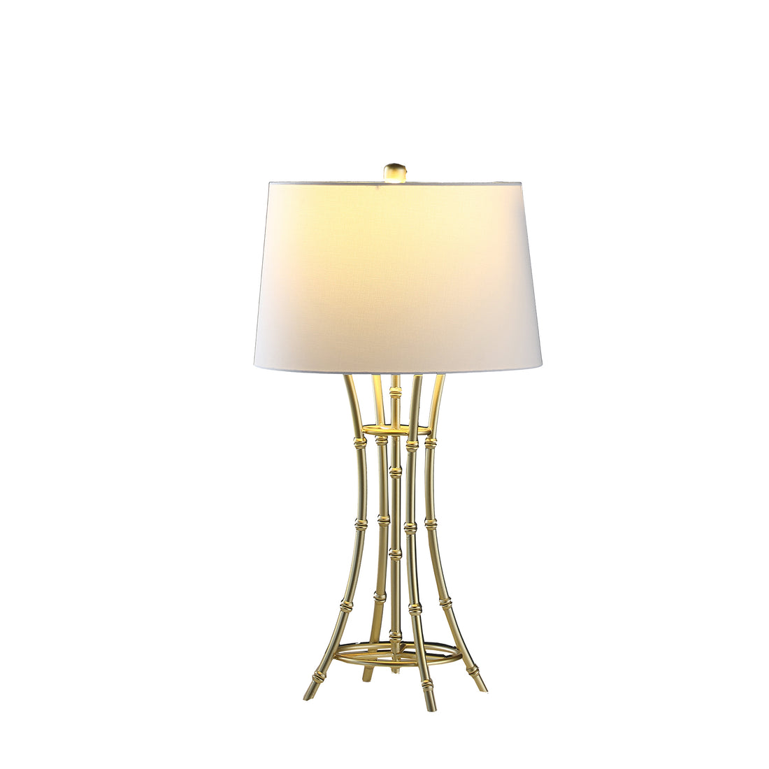 29.25" In Kiara Modern Satin Brushed Gold Bamboo Metal Table Lamp Gold White Fabric Metal