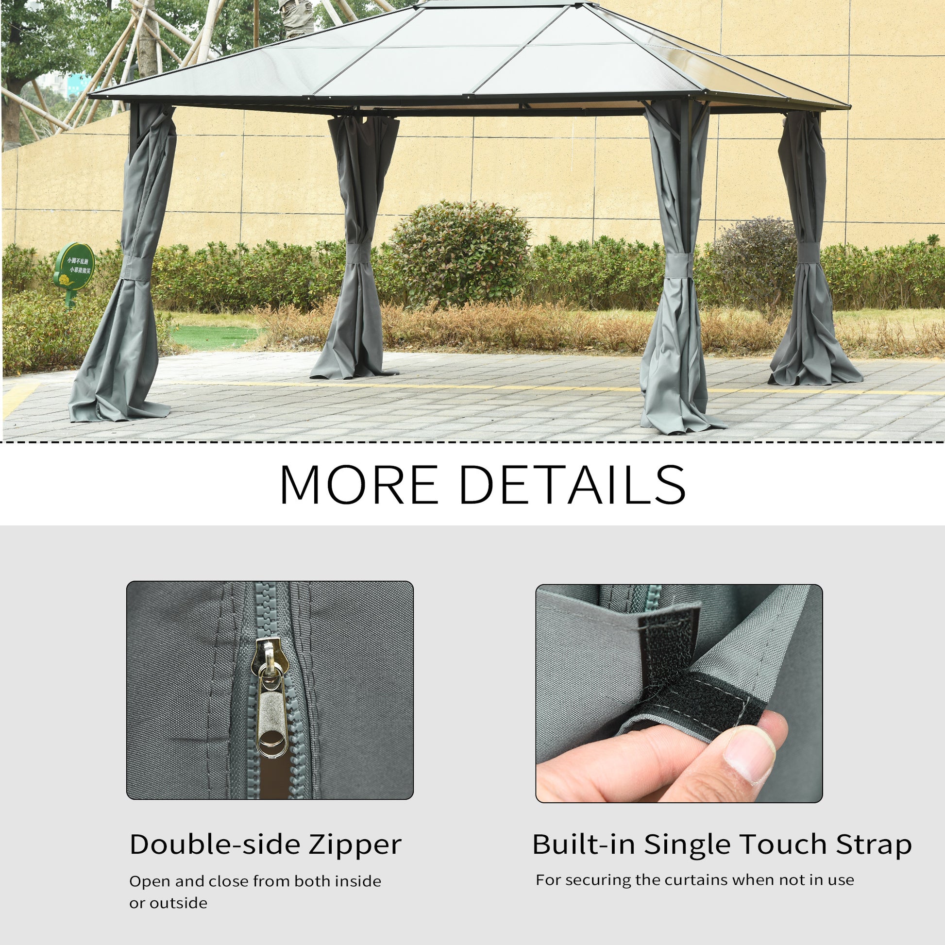 Outsunny 10' X 12' Universal Gazebo Sidewall Set With Panels, Hooks And C Rings Included For Pergolas And Cabanas, Gray Dark Gray Polyester