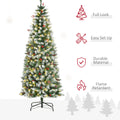 Homcom 6Ft Pre Lit Snow Dipped Artificial Christmas Tree With Realistic Branches, 300 Led Lights, Pine Cones, Red Berries And 618 Tips Green Pvc