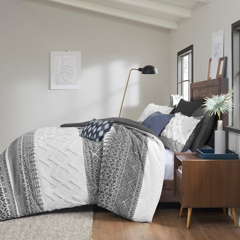 3 Piece Cotton Comforter Set With Chenille Tufting Gray King Cal King King Gray Cotton