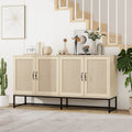 Rattan 4 Door Sideboardsideboard Buffet Storage Cabinet,Accent Storage Cabinetlarge Cabinet With 4 Rattan Decorated Doors For Living Room Dining Room Natural Particle Board Mdf