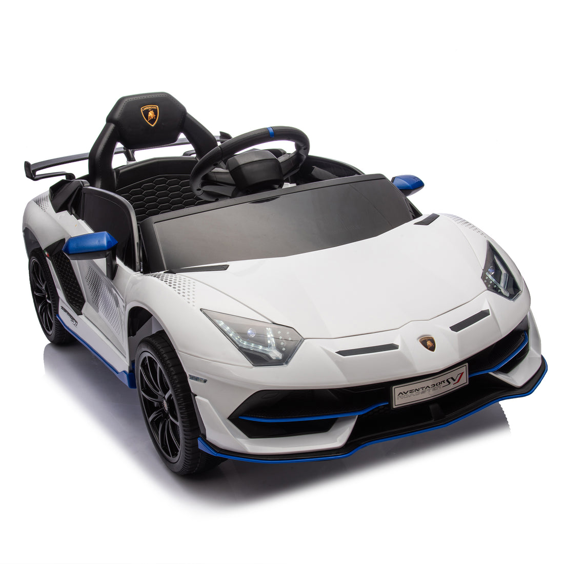 12V Kids Ride On Car W Parents Remote Control,Licensed Lamborghini Aventador Xago,Hydraulic Pressure Door,Slow Start,Early Education,Bluetooth,Adjustable Volume,Mp3,Usb,Led Lights For Kids Aged 3 8. White 50 99 Lbs Polypropylene