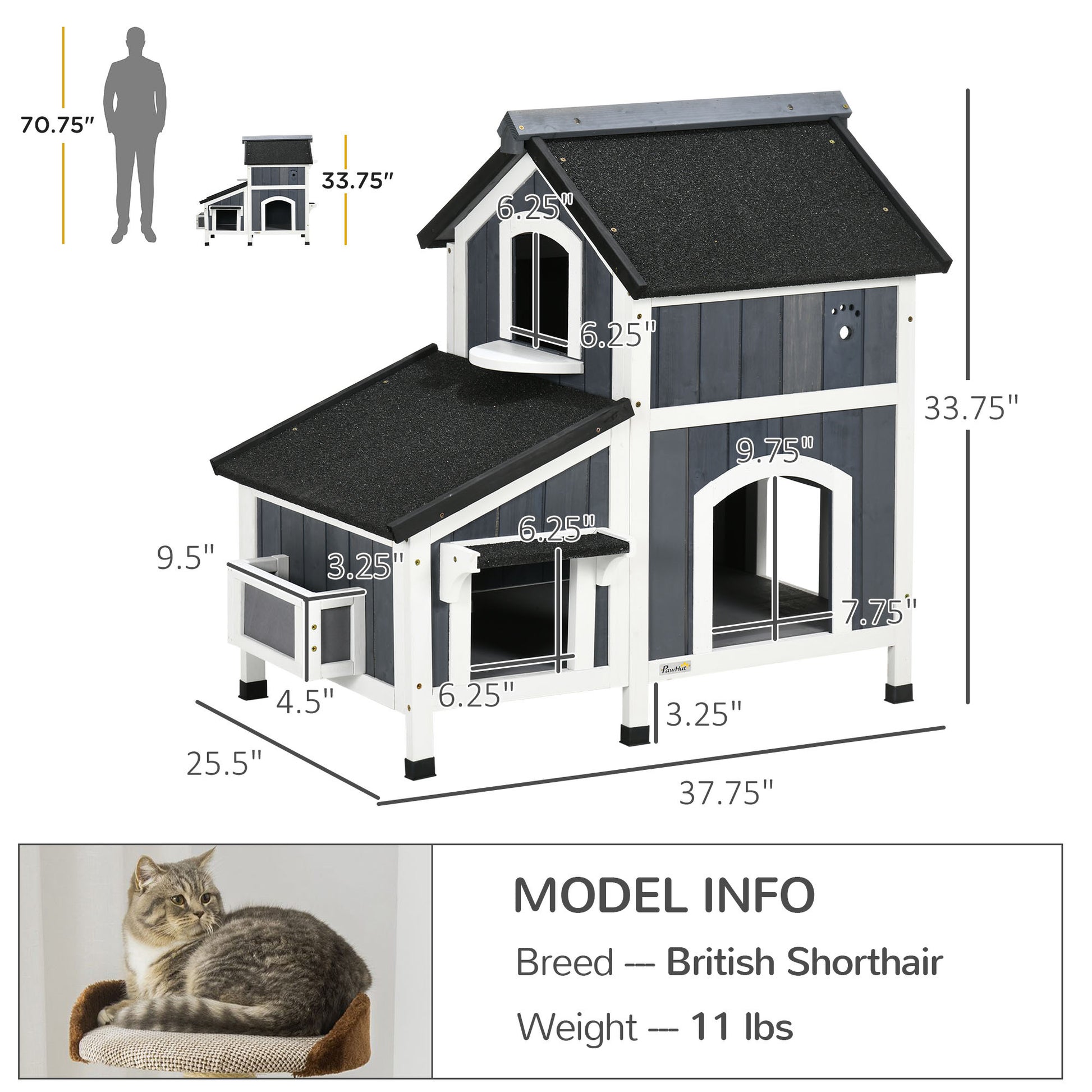 Pawhut Outdoor Cat House With Weather Resistant Roof & Garden Bed, Outdoor Cat Shelter Enclosure With Multiple Entrances, Modern Cat Furniture Hideout, Cat Gifts, Gray Gray Wood