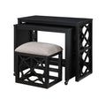 Desks And Stool Set 3Pc Black Finish Rolling Desk With Casters, 2 Charging Ports Home Office Furniture Black Primary Living Space Contemporary Desk Rectangular Wood