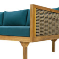 Claremont 3 Seater Daybed With Rattan Arms Teak Cushion Teak Wood Fabric Rattan