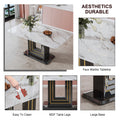 Modern Dining Table Set, 7 Piece Faux Marble Kitchen Table For 6 8, Glass Rectangular Dining Room Table With U Shaped Table Legs, Dining Table & 6 Chairs Metal Black Rectangular Mdf Glass