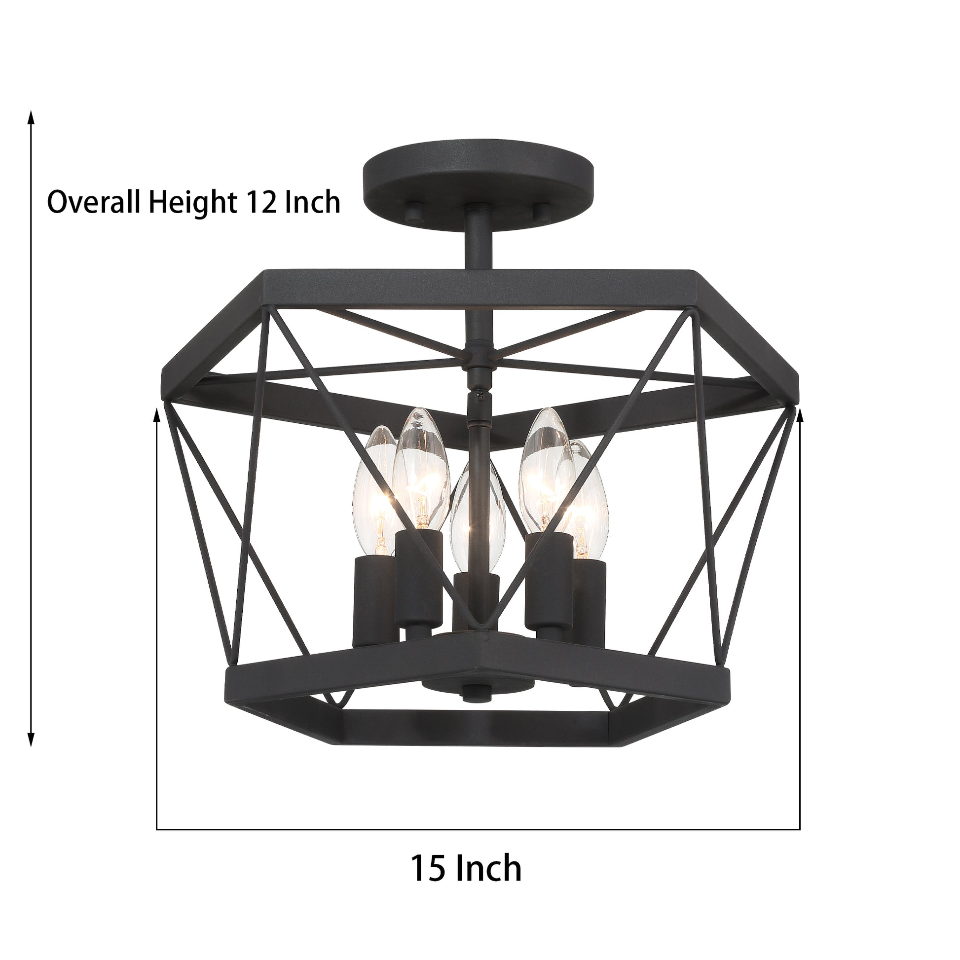 5 Light Living Room Steel Dimmable Cage Semi Flush Mount Ul Certified Black Ceiling Lights Steel Metal