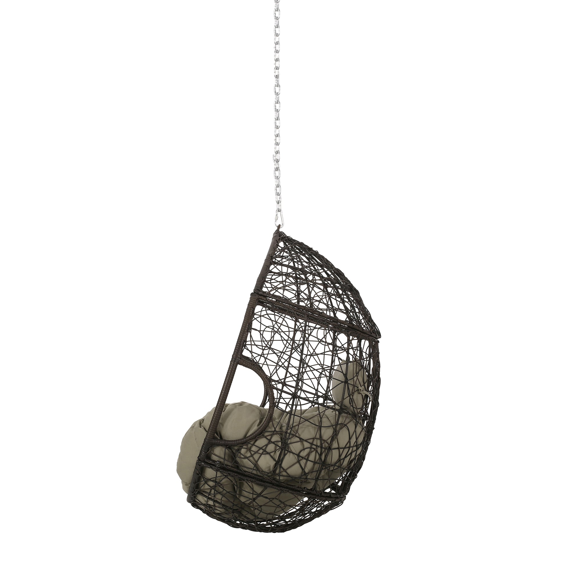 Castaic Hanging Chair With 8Ft Chain Khaki Brown Pe Rattan Iron