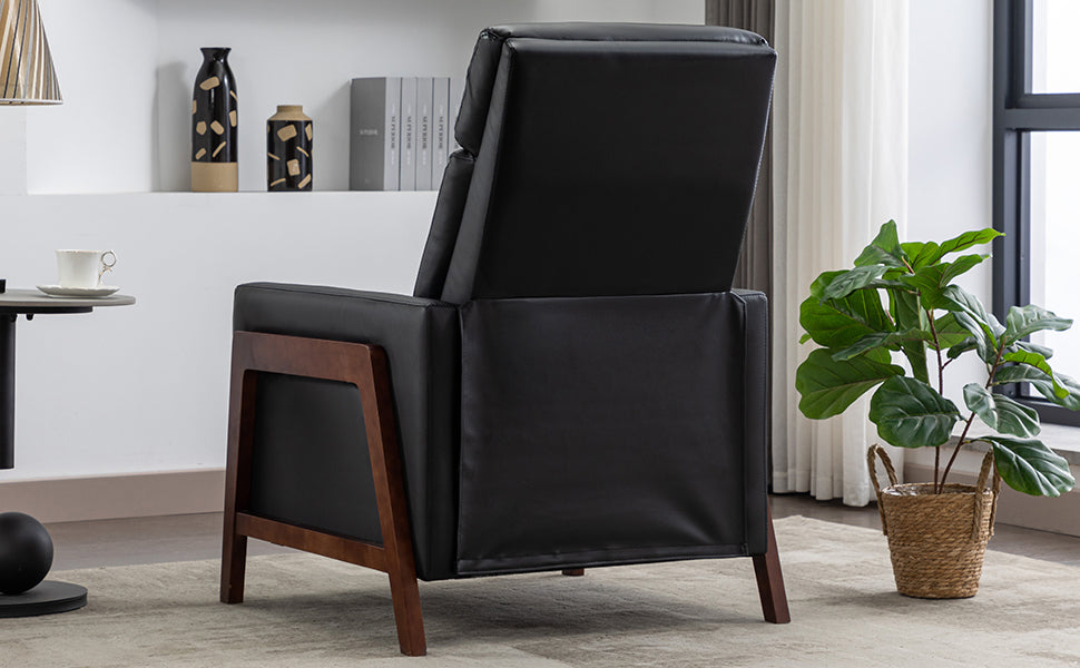 Wood Framed Pu Leather Recliner Chair Adjustable Home Theater Seating With Thick Seat Cushion And Backrest Modern Living Room Recliners, Black Old Sku:Pp289527Aab Black Pu Pu