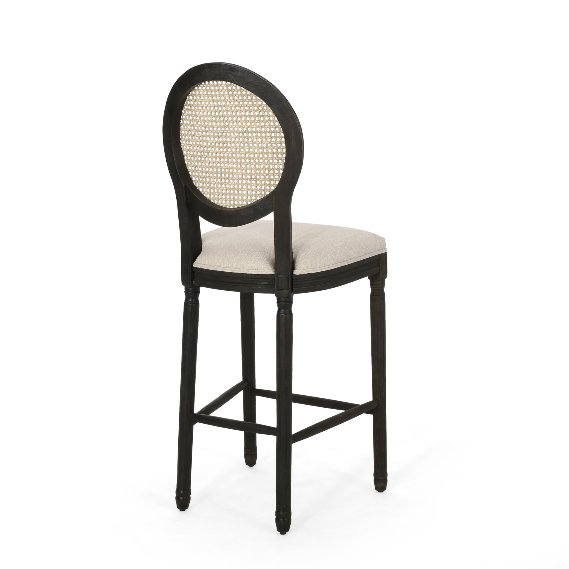 Barstool Beige Natural Wood Fabric Rattan