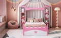 Castle Shaped Wooden Bed With Storage Shelf, Dreamy Twin Size Platform Bed For Kids Bedroom, White Pink Expected Arrival Time:8.14 Twin White Pink Wood