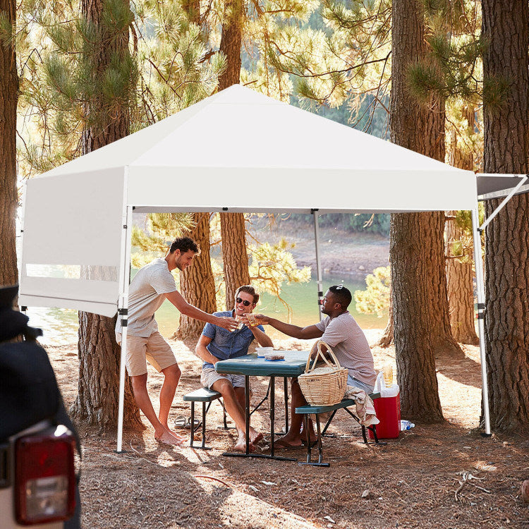 17 X 10 Feet Foldable Pop Up Canopy With Adjustable Dual Awnings White Oxford Fabric