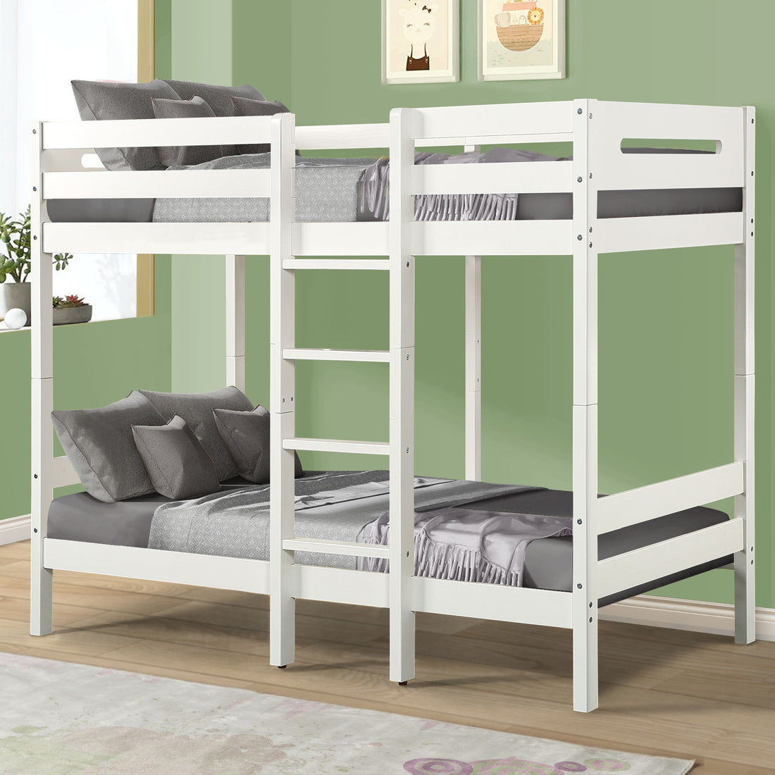 White Twin Twin Bunk Bed With Ladder White Bedroom Wood