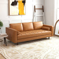 Catherine Sofa Light Brown,Rustic,Tan Brown Genuine Leather Wood Pillow Back Genuine Leather,Solid Wood 3 Seat