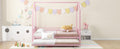 Full Size Metal House Bed With Fence, With Trundle, Pink Full Pink Metal