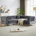 81.5 Inch Chenille Corner Sofal Shaped Sectional Couch, 5 Seater Corner Sofas With 3 Cushions For Living Room, Bedroom, Apartment, Office Grey Foam Chenille 5 Seat