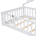 Twin House Shaped Bedside Floor Bed With Guardrails, Slats, With Door,White Twin White American Design Pine