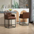 Coolmore Counter Height Bar Stools Set Of 2, Modern Barrel Bar Stool With Backrest And Arms, Black Metal Frames, Upholstered Bar Stools For Kitchen Island, Pub, Club Brown Pu Foam Pu Leather