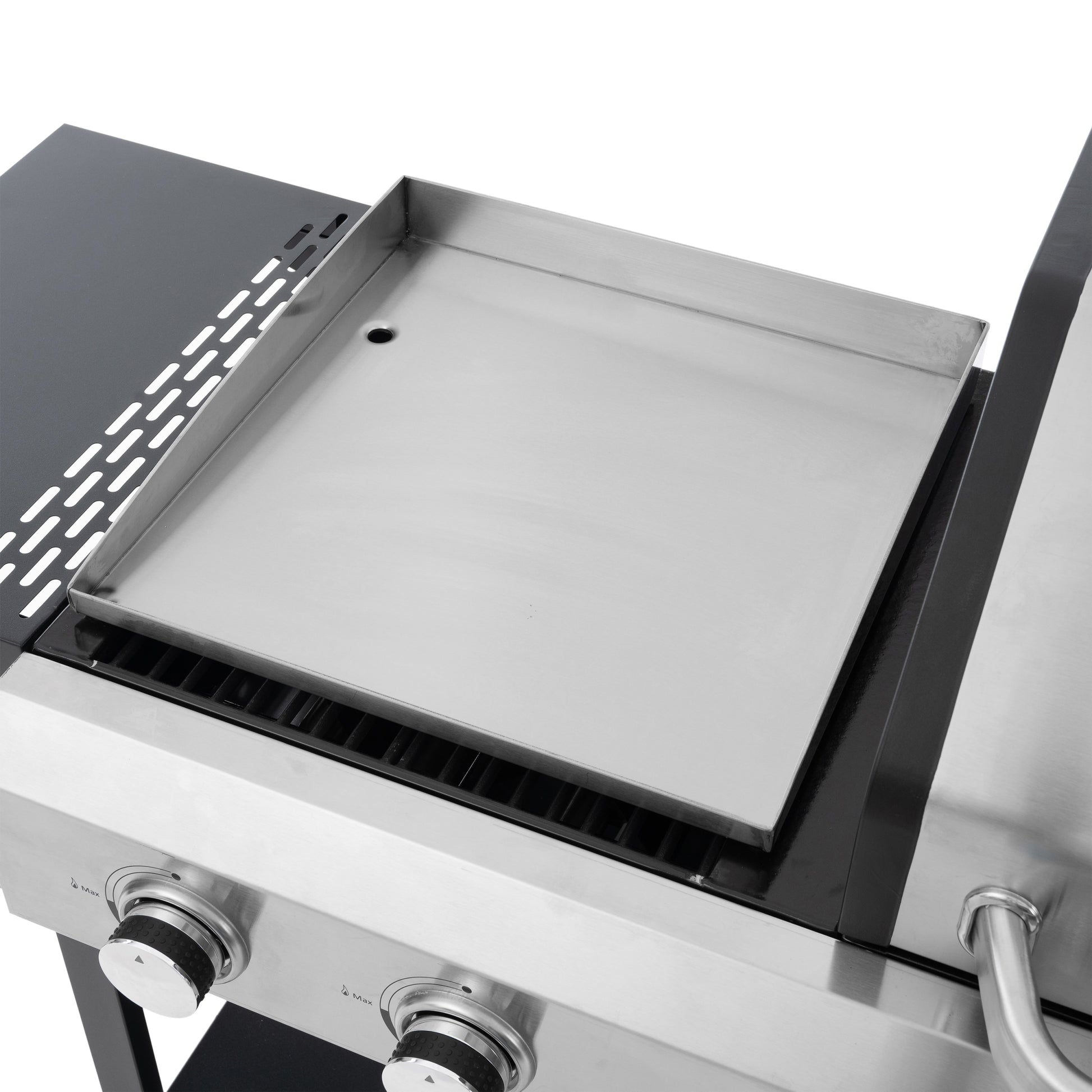 2 2 Multi Function Burner Gas Grill And Griddle Combo With Cover For Outdoor Cooking While Camping Or Tailgating Bbq,Frying,Pizza. Black And Silver Stainless Steel