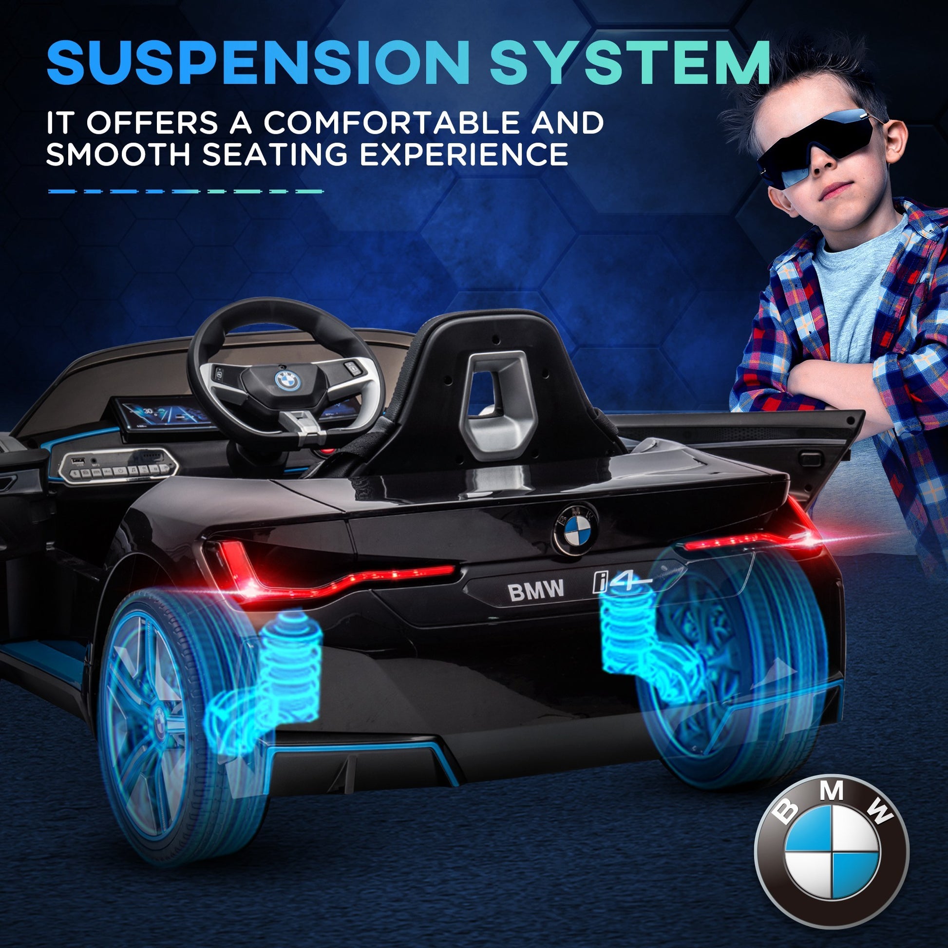 Aosom Electric Car For Kids, 12V Licensed Bmw Ride On Car With 2.4G Remote Control, Suspension System, Horn Honking, Music, Lights For Boys And Girls, Black Black Plastic