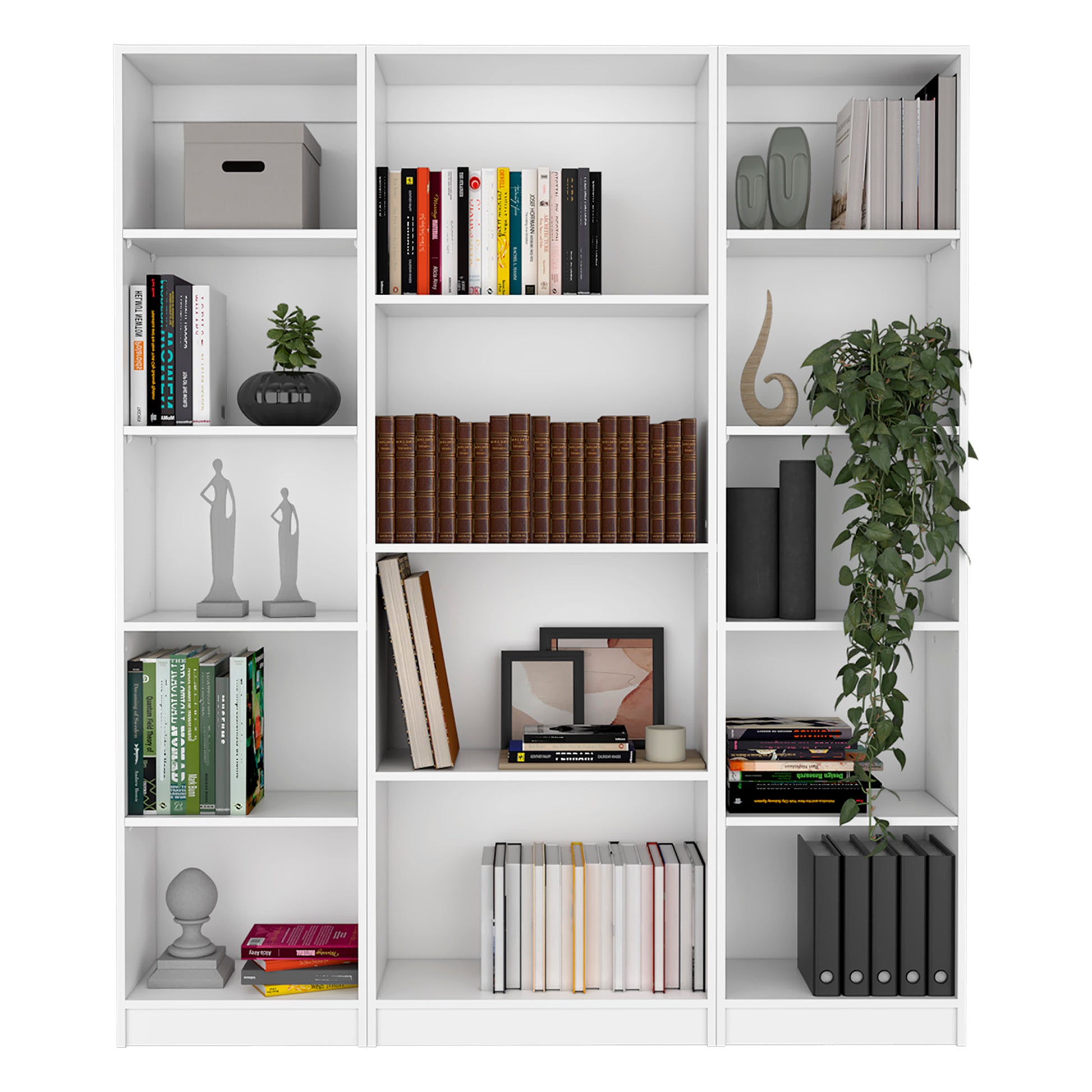 Davie 3 Piece Home Bookcase Set, 60" Wide With 14 Shelvesliving Room Set Set White Freestanding 5 Or More Shelves White Office Open Storage Space Particle Board