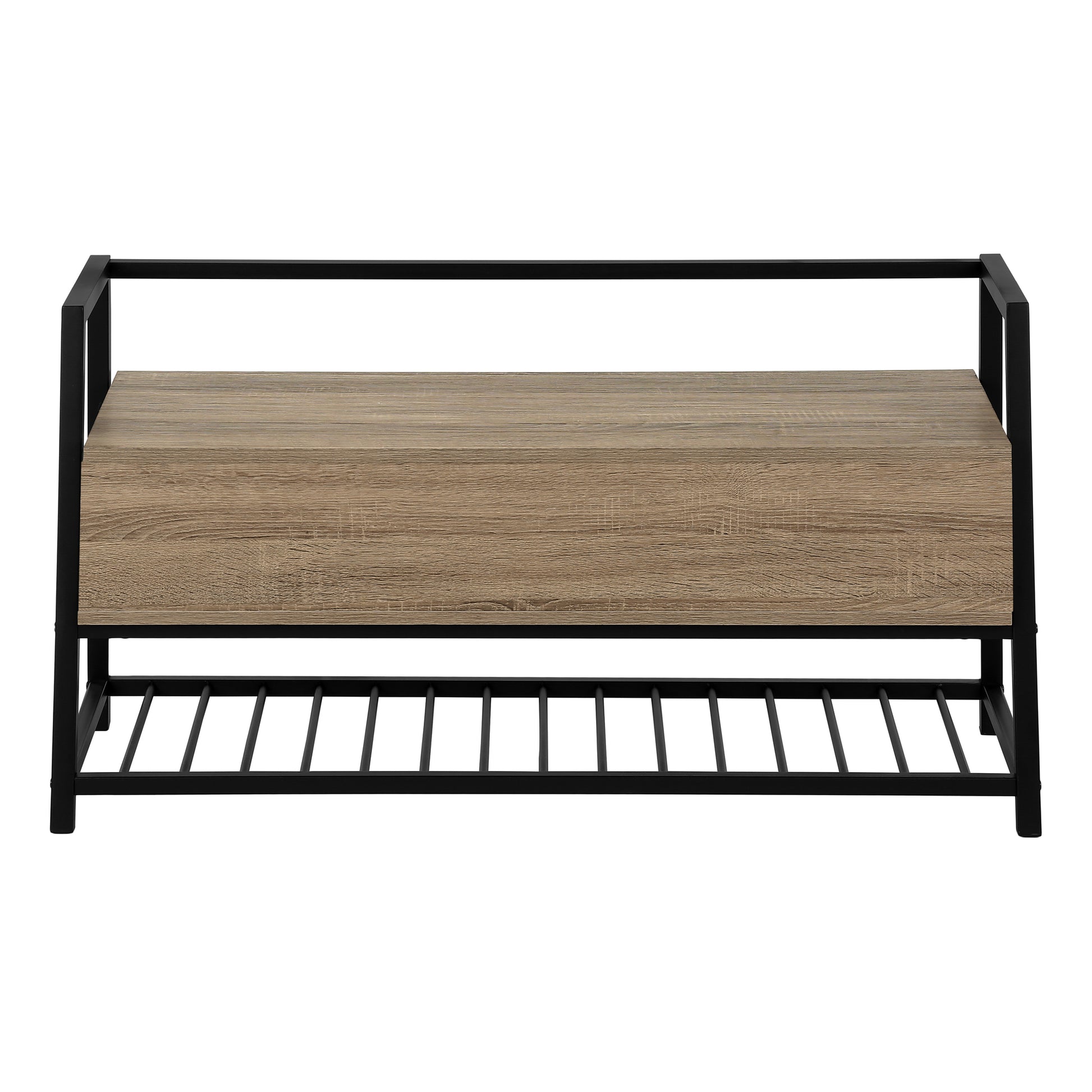 Bench, Entryway, Hallway, Storage, 42" Rectangular, Brown Laminate, Black Metal, Contemporary, Modern Taupe Mdf