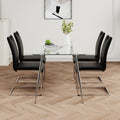 Modern Simple Rectangular Glass Dining Table, Solid Tempered Glass Tabletop, Electroplated Table Legs, Black Pu Dining Chair Set, Suitable For Restaurant Kitchen Use Set Of 5 Upholstered Chair Glass Black Pu Seats 4 Metal Rectangular Dining Table With